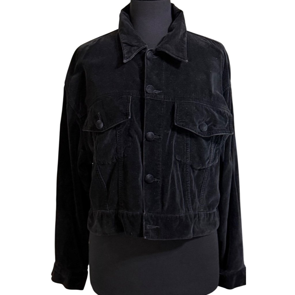 Sostanza Women's Velvet Black Button-Up Collared Cotton Jacket Size L (Read)